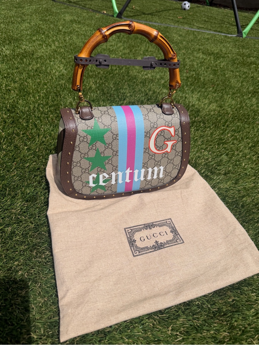 Gucci GG Supreme Studded Centennial Bamboo Top Handle Bag RARE LTD EDITION - Picture 3 of 5